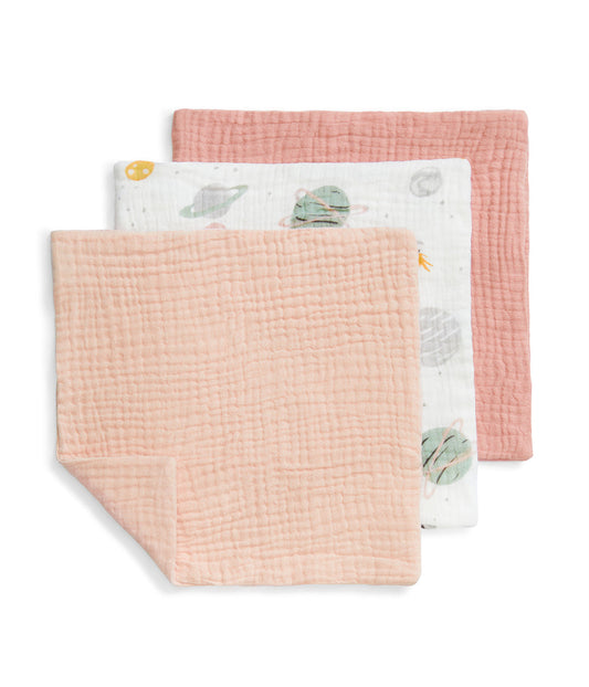 Kit 3 Paninhos de Banho em Musselina - Rosa Blush Foguete