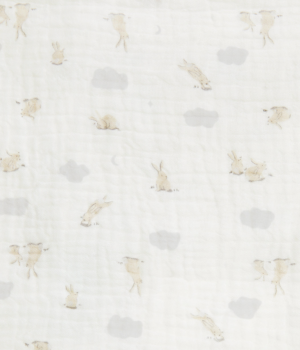 Kit 3 Paninhos de Banho em Musselina - Branco Mini Coelhinhos nas Nuvens