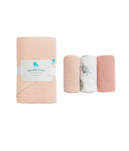 Kit Banho Bebê - Toalha com Capuz e Paninhos - Rosa Blush