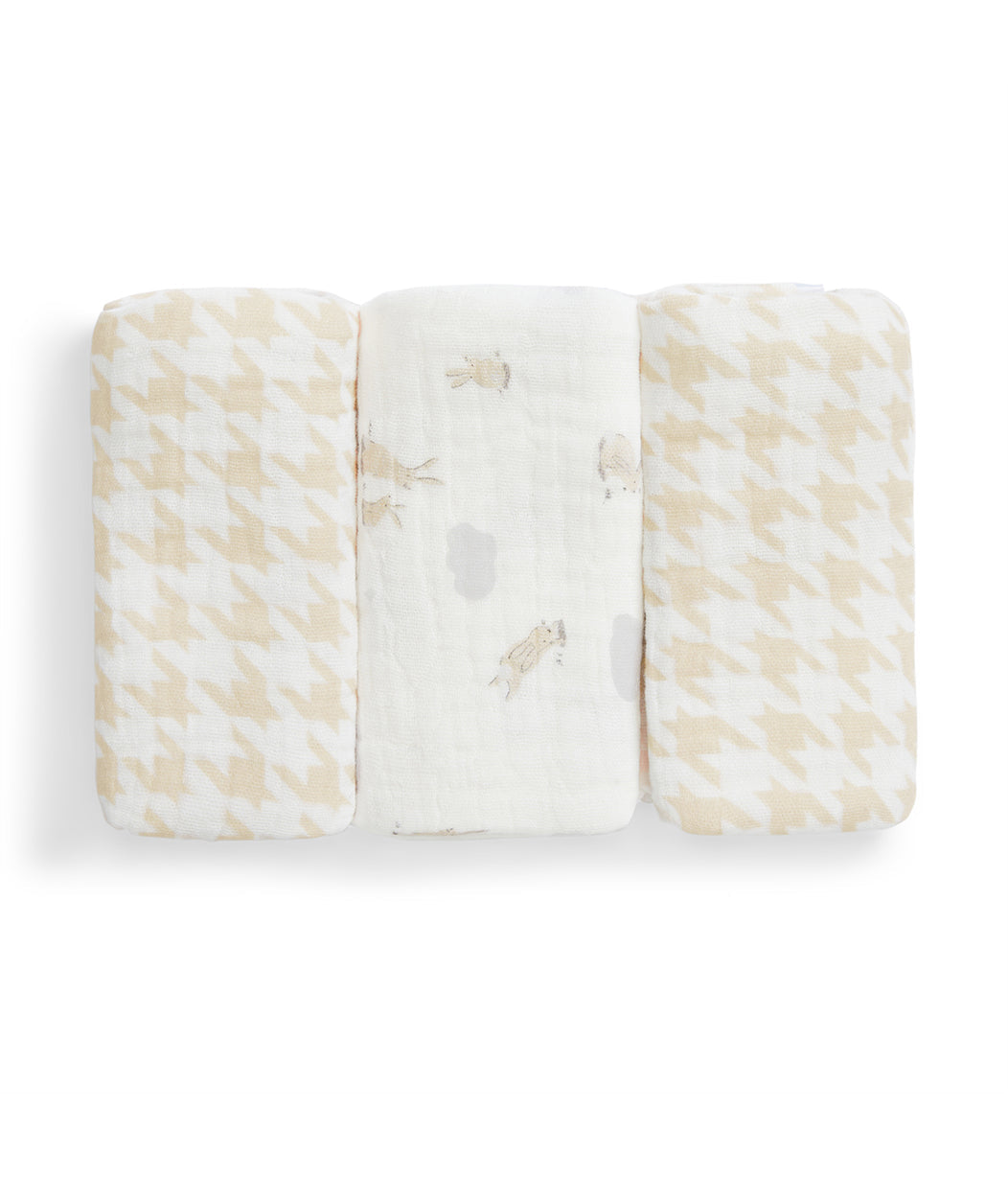 Kit 3 Paninhos de Banho em Musselina - Branco Mini Coelhinhos nas Nuvens