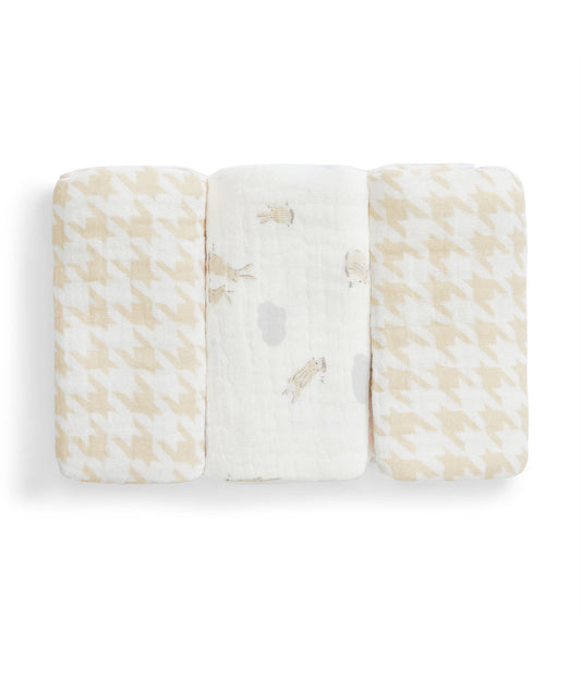 Kit 3 Paninhos de Banho em Musselina - Branco Mini Coelhinhos nas Nuvens