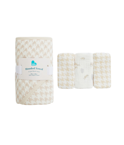 Kit Banho Bebê - Toalha com Capuz e Paninhos - Pied-de-Poule
