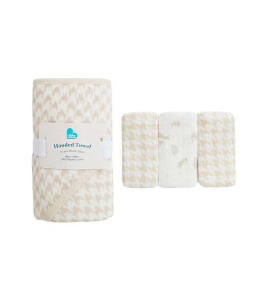 Kit Banho Bebê - Toalha com Capuz e Paninhos - Pied-de-Poule