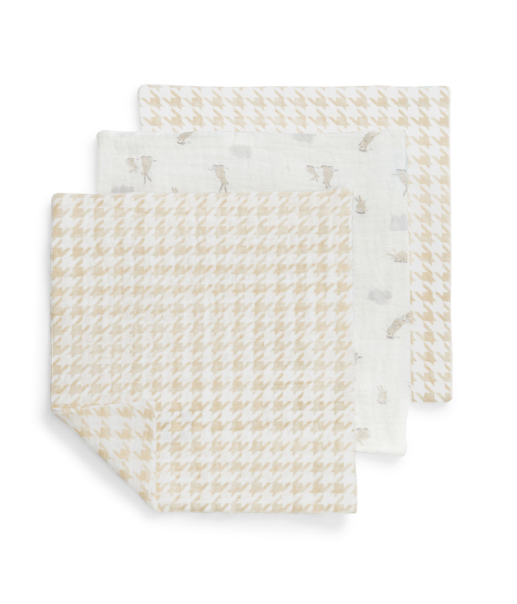 Kit 3 Paninhos de Banho em Musselina - Branco Mini Coelhinhos nas Nuvens