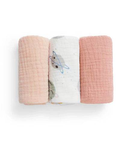 Kit Banho Bebê - Toalha com Capuz e Paninhos - Rosa e Branco Foguete