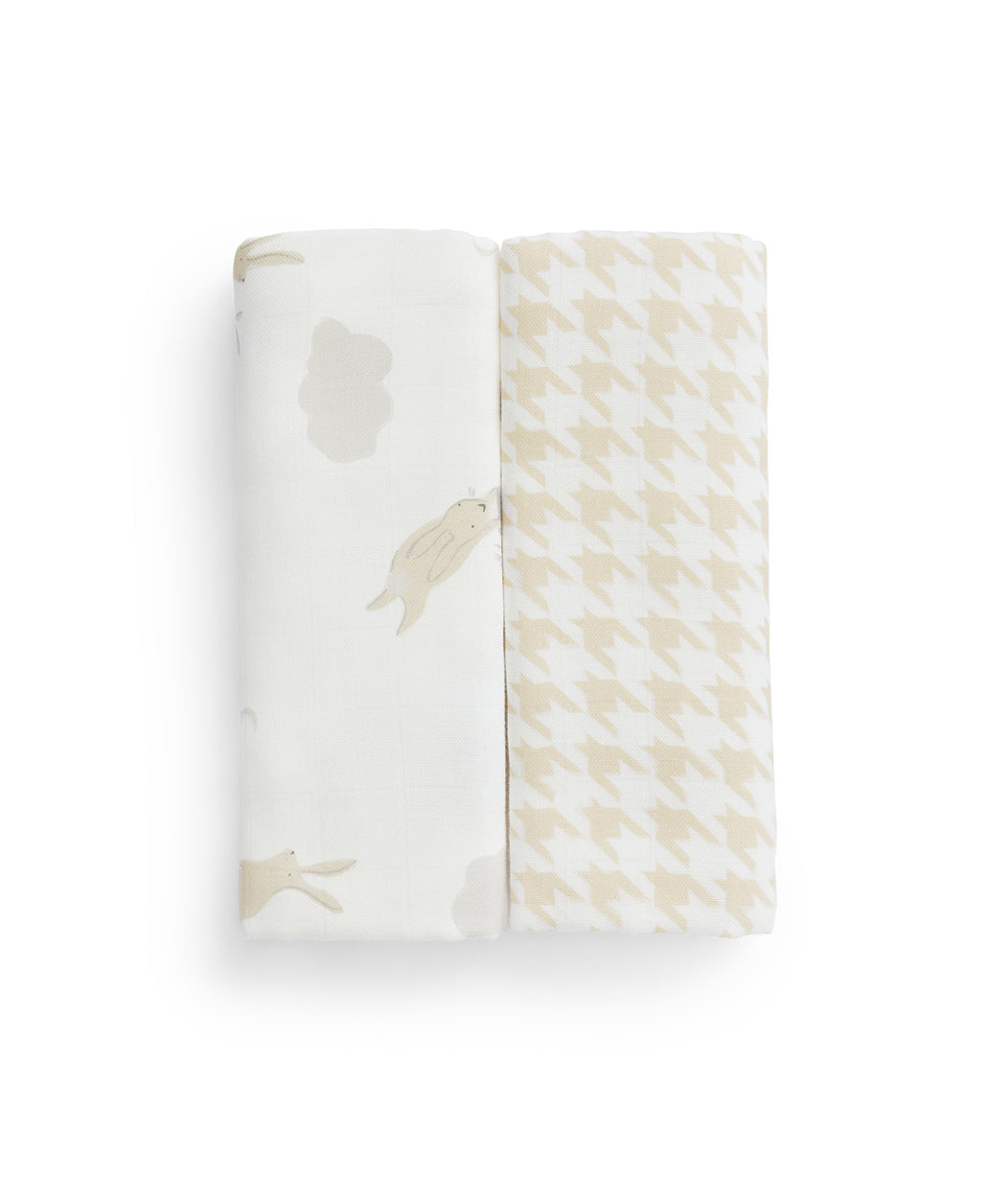 Kit 2 Paninhos de Boca em Musselina - Branco Coelhinhos nas Nuvens
