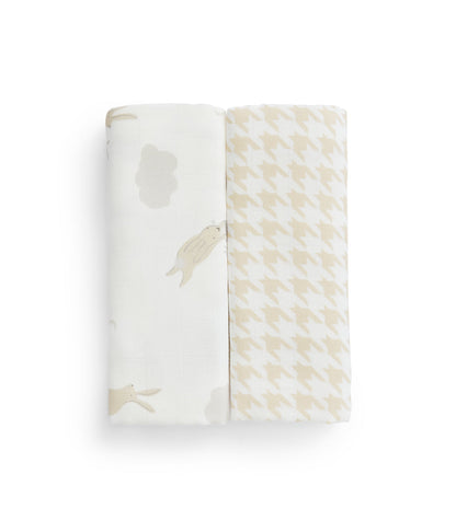 Kit 2 Paninhos de Boca em Musselina - Branco Coelhinhos nas Nuvens