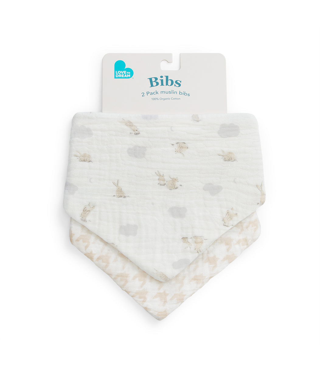 Kit 2 Babadores em Musselina - Branco Mini Coelhinhos nas Nuvens