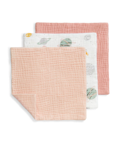 Kit 3 Paninhos de Banho em Musselina - Rosa Blush Foguete