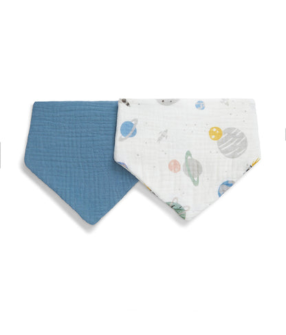 Kit 2 Babadores em Musselina - Azul Tempestade Foguete